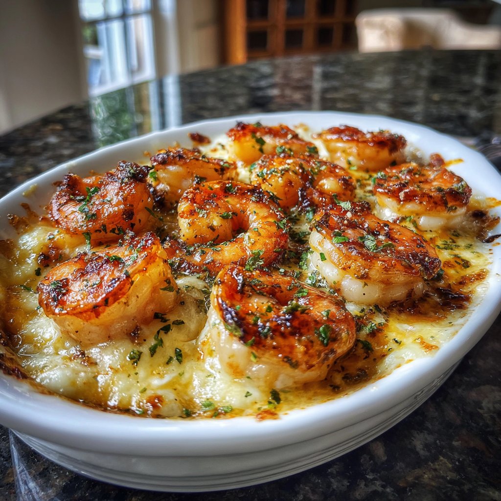 Cheesy Garlic Shrimp Bake