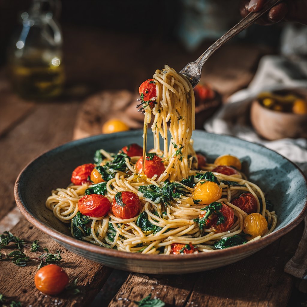 Simple Spinach and Tomato Pasta